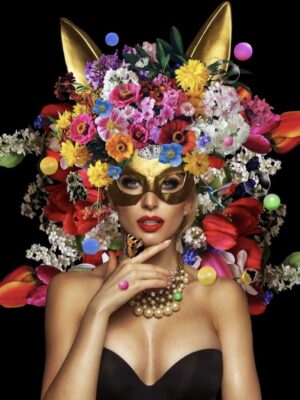 Golden girl with flowers 100 x 150